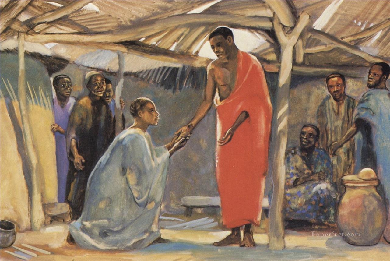 黒人の宗教的キリスト教徒のイエス油絵